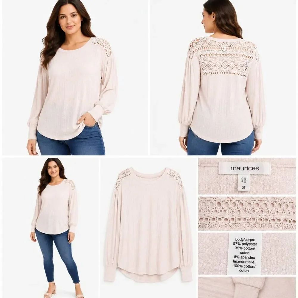 Maurices Small White Scoop Neck LS Top